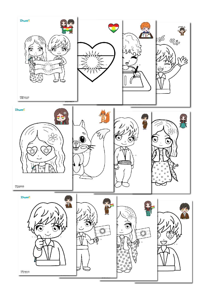 Coloring Zhween characters - Kurdish Flag Edition