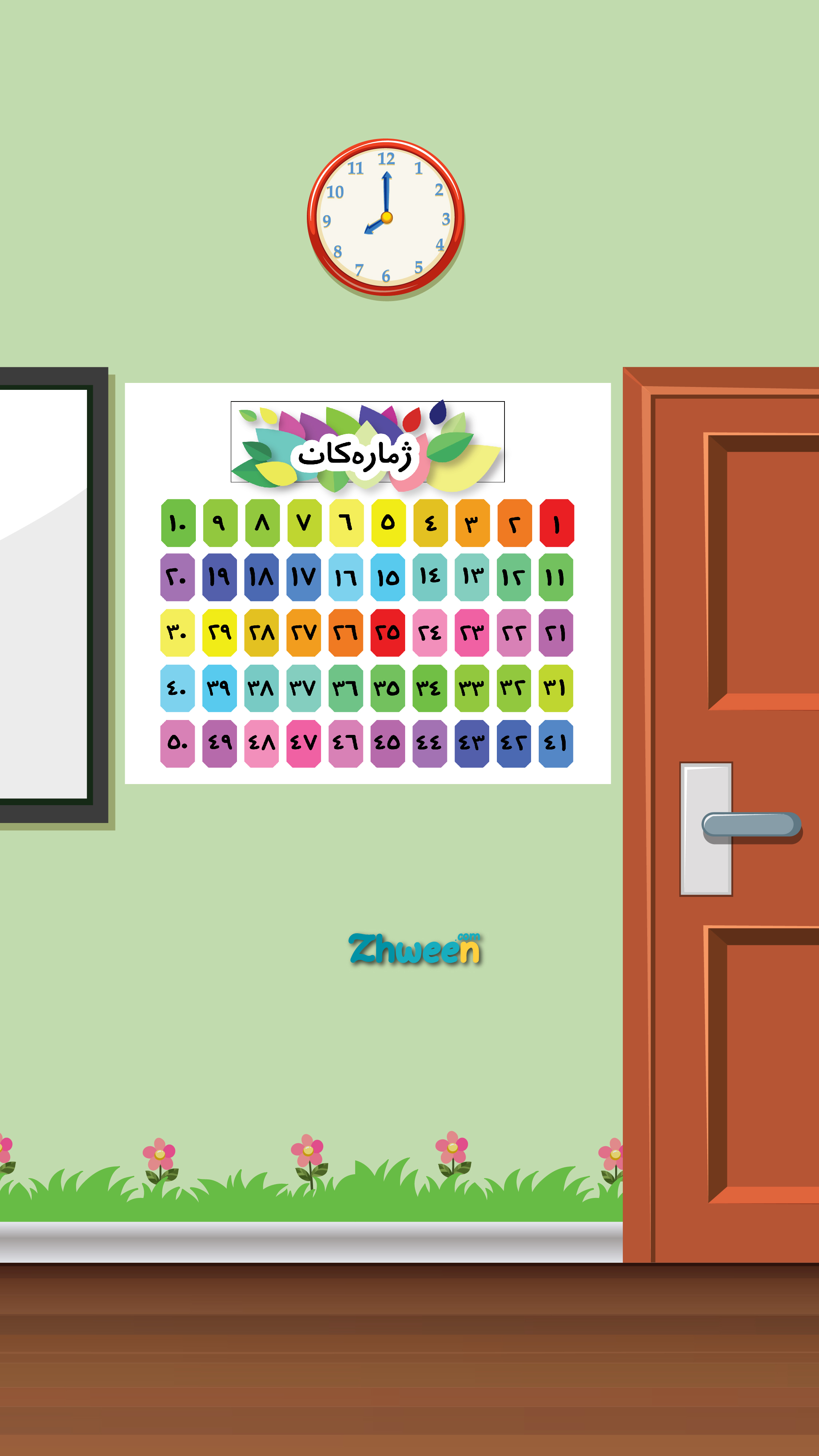 Colorful Numbers 1-50 Poster [Kurdish]