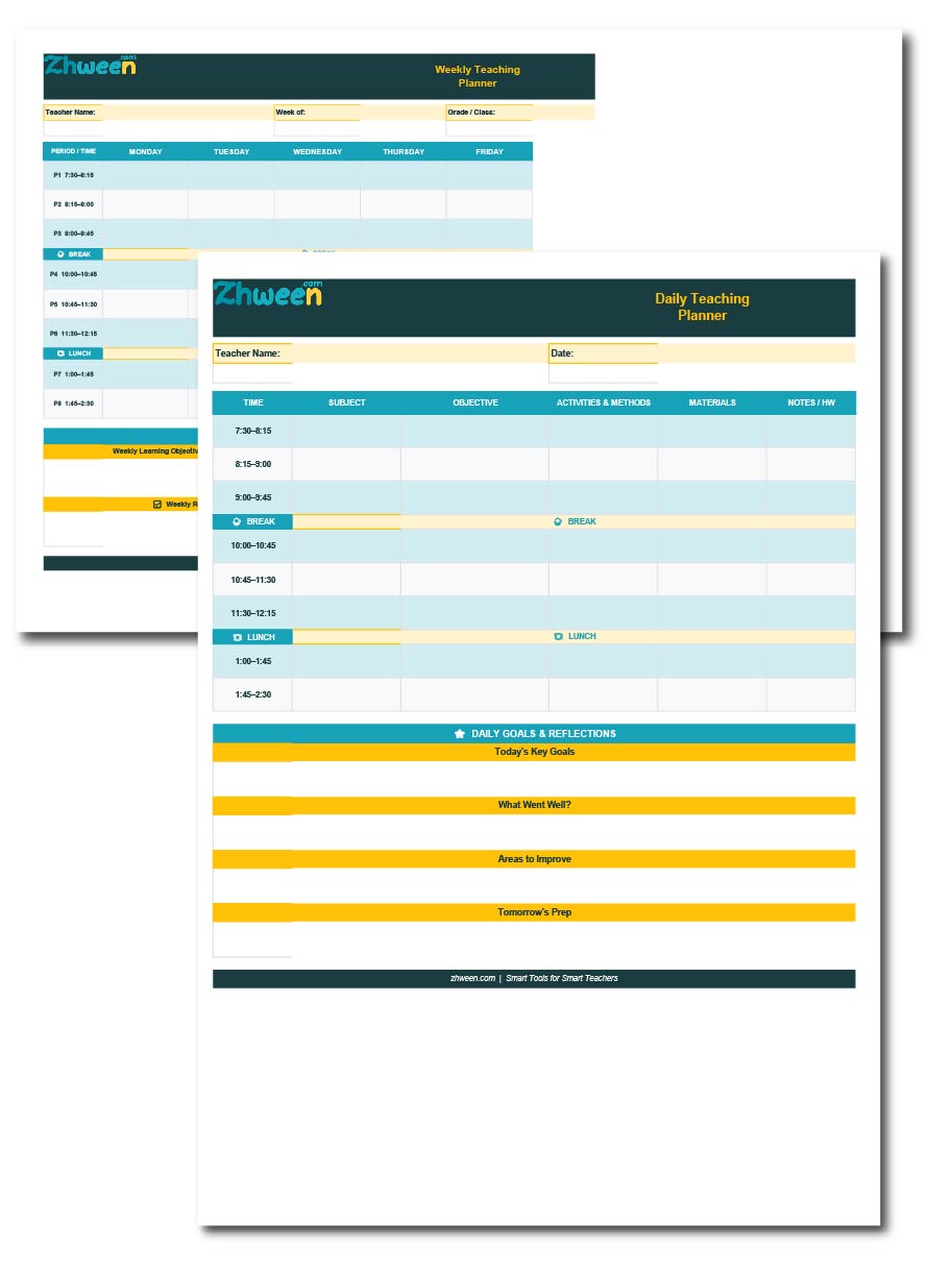 Teacher Daily plan and weekly Schedule
