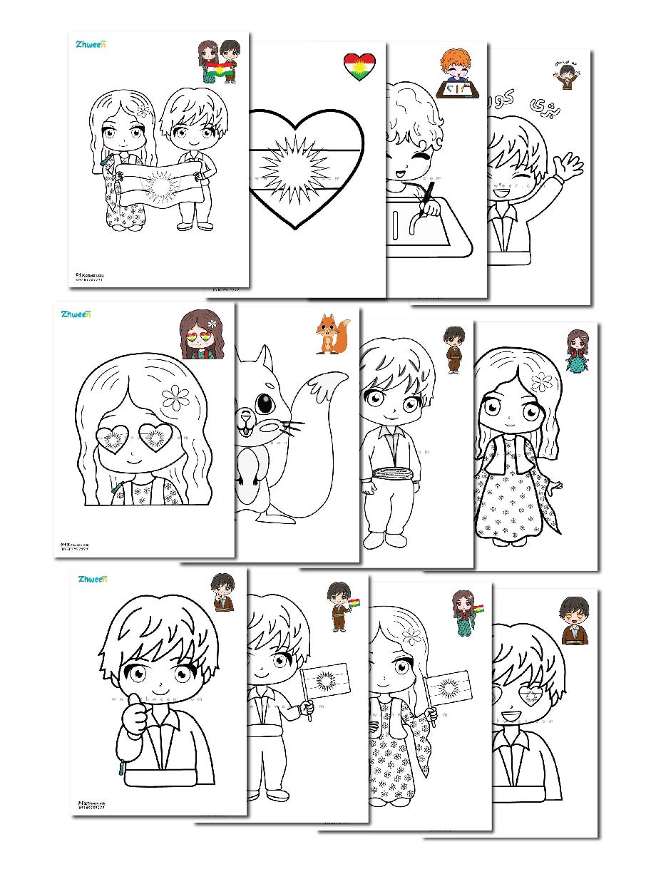 Coloring Zhween characters - Kurdish Flag Edition